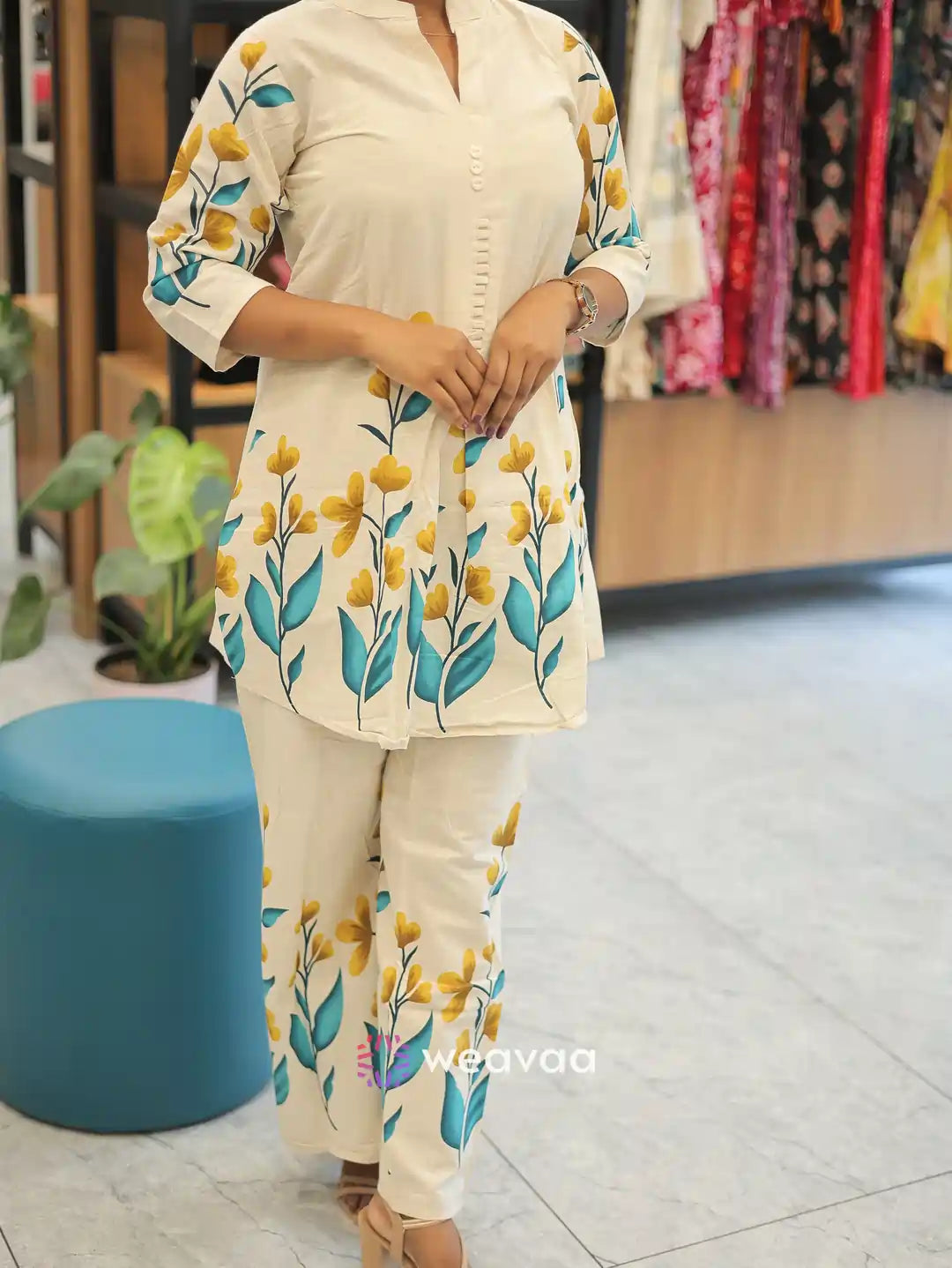 cord-set-for-women-yellow-floral-cotton-co-ord-set