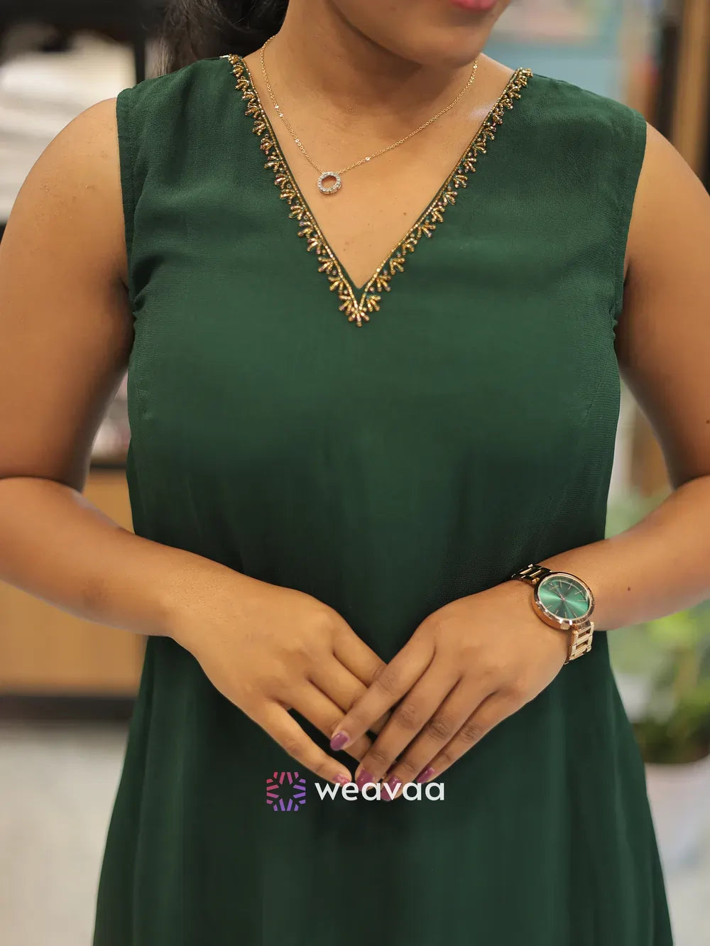 dark-green-a-line-dress-with-hand-embroidery