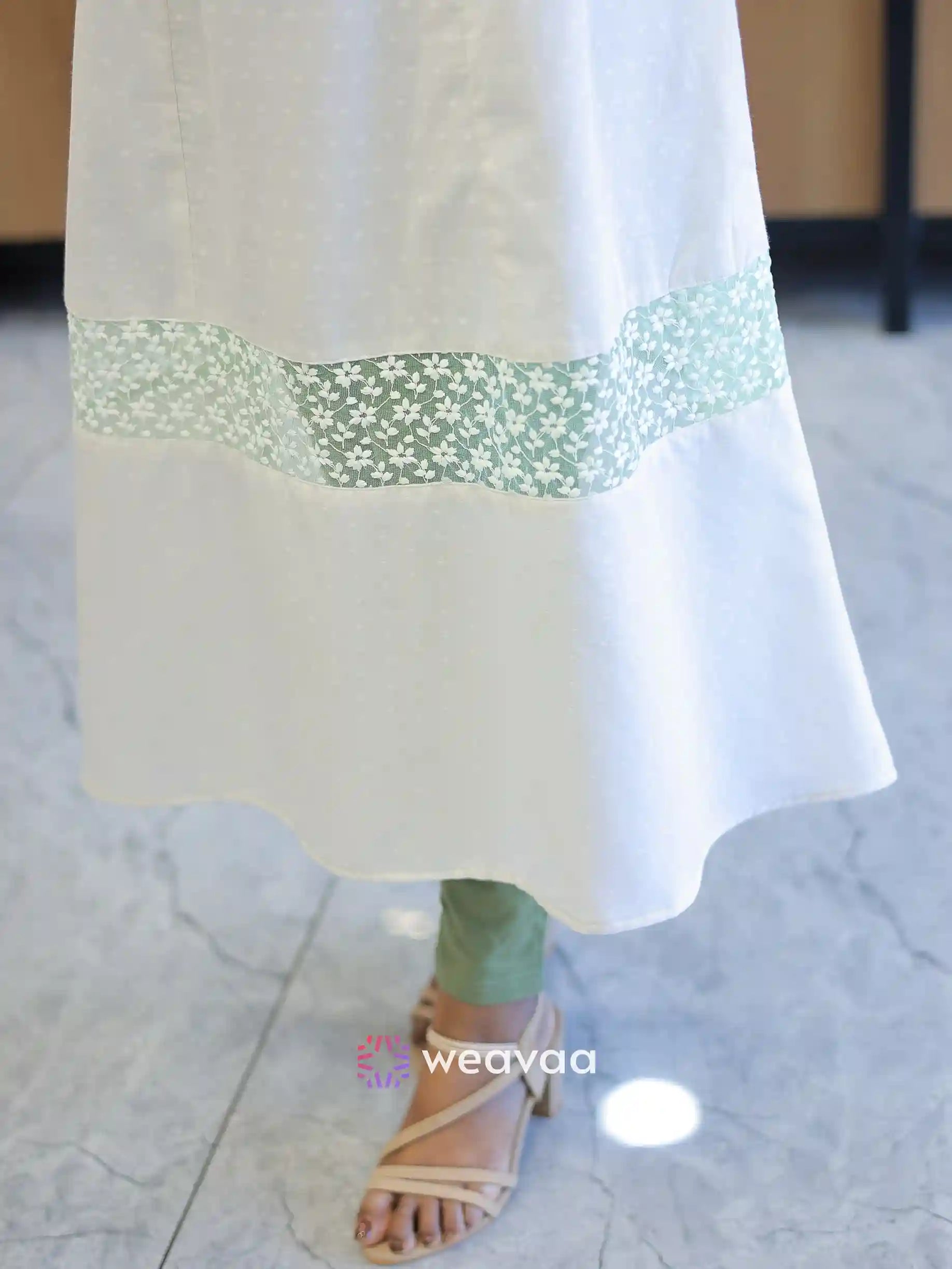 green-lace-kurti-white-cotton-aline-kurti