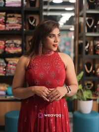 maroon-sequin-embroidered-halter-neck-lehenga-blouse-for-women