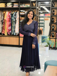 navy-blue-anarkali-kurti-with-v-neck-and-sheer-puff-sleeves