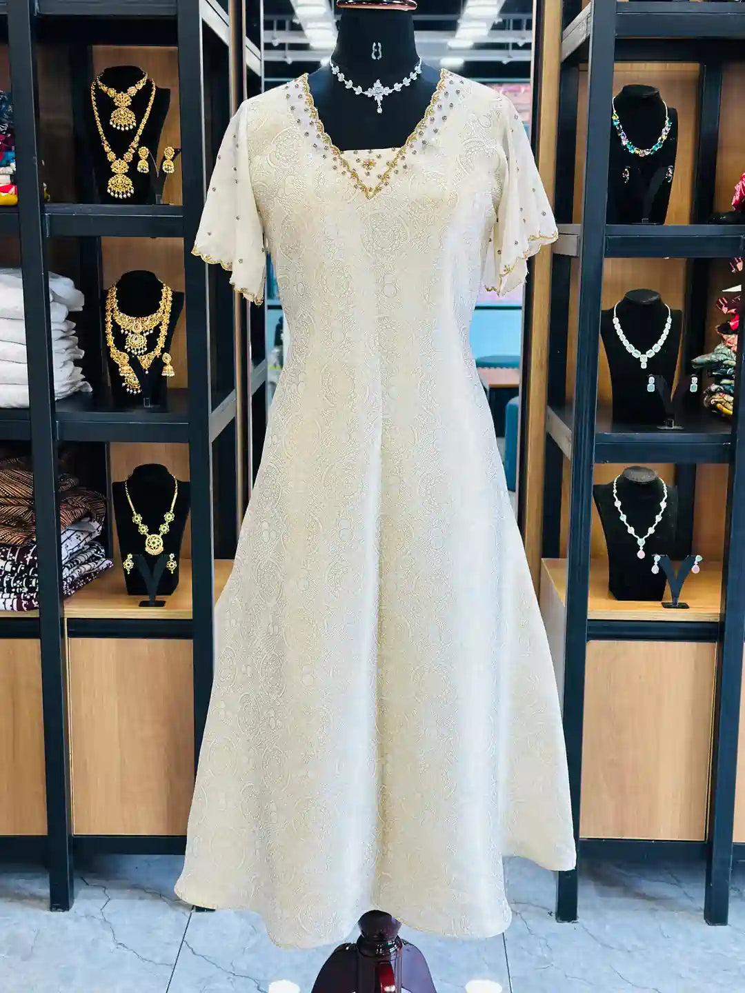 off-white-a-line-dress-with-umbrella-sleeves-for-women