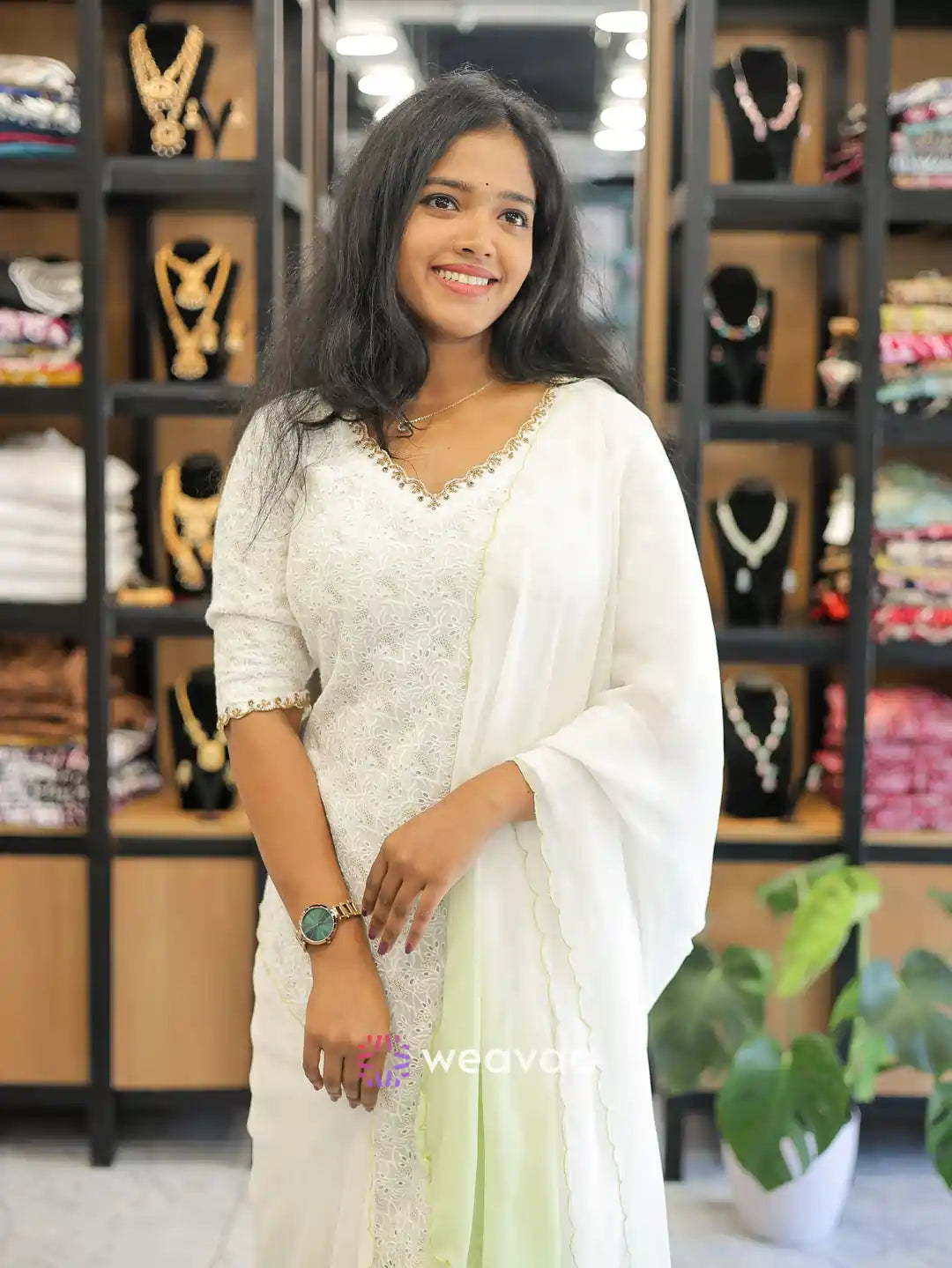 off-white-dyeable-worked-georgette-kurti-with-green-shade