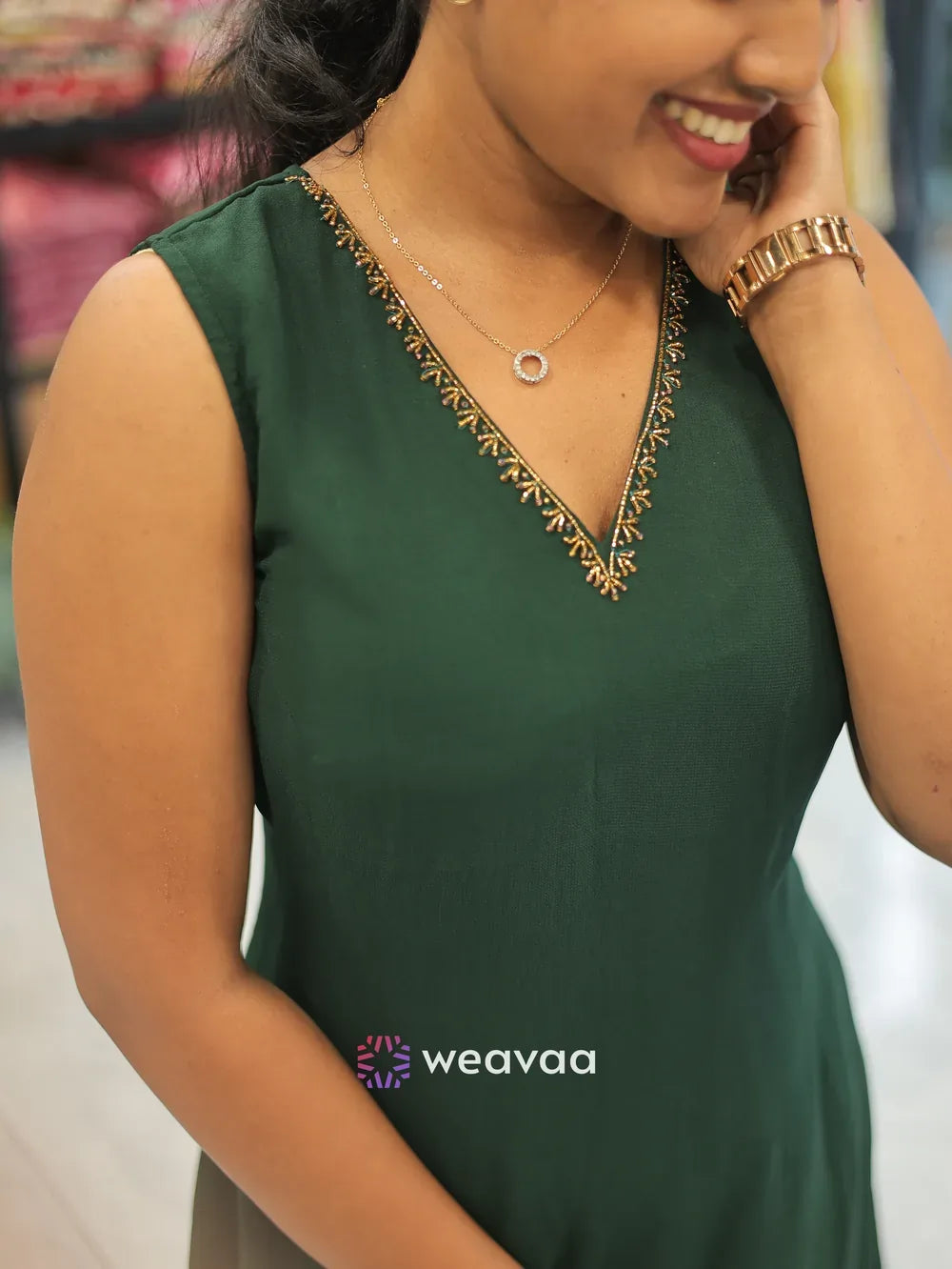 sleeveless-dark-green-dress-with-crepe-lining