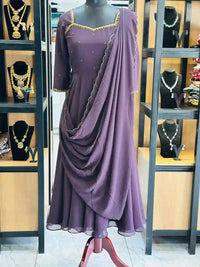 stylish-georgette-kurti-for-women-with-purple-shawl