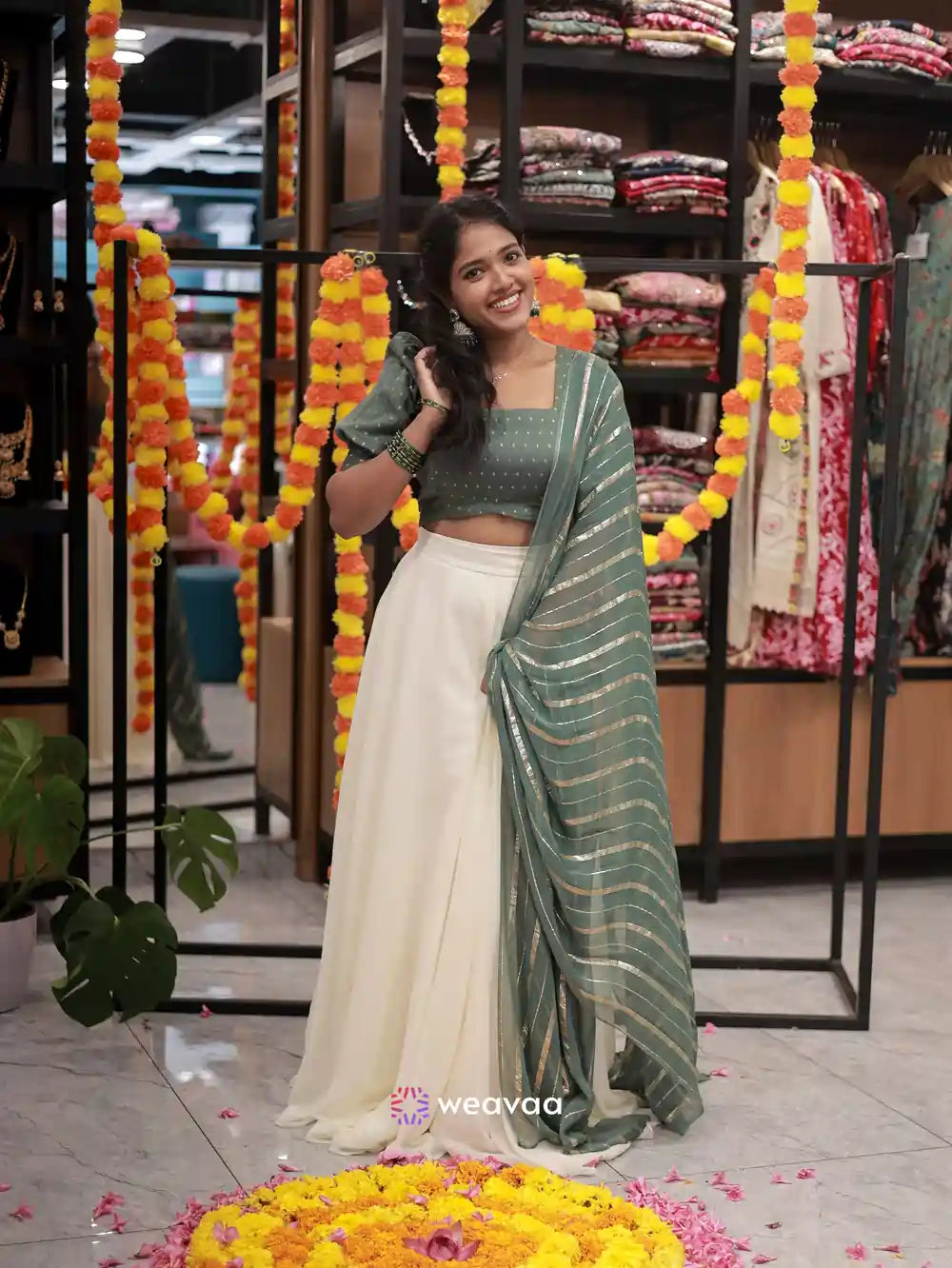 women-traditional-green-top-and-white-long-skirt