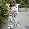 Rayon Cream Princess Cut Cord Set With Black Abstract Print | WW-OA-1019