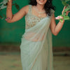POWDER BLUE NET FULLY HANDWORKED SAREE WITH STITCHED  BLOUSE  |WA-DW-1113
