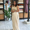DRAPPED  CHAMPAGNE GOLD EMBROIDERED BLOUSE WITH  PLAIN SKIRT || WA-EW-1170