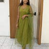 OLIVE GREEN HANDWORKED  STRAIGHT CUT TOP WITH DUPATTA ||WA-IN-476