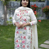 Perfect heavy embroidery and lace in cotton off-white three piece set | WW-EW-1005