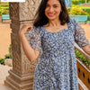 Gray Floral Dress With Designer Sleeves | WW-WW-1002