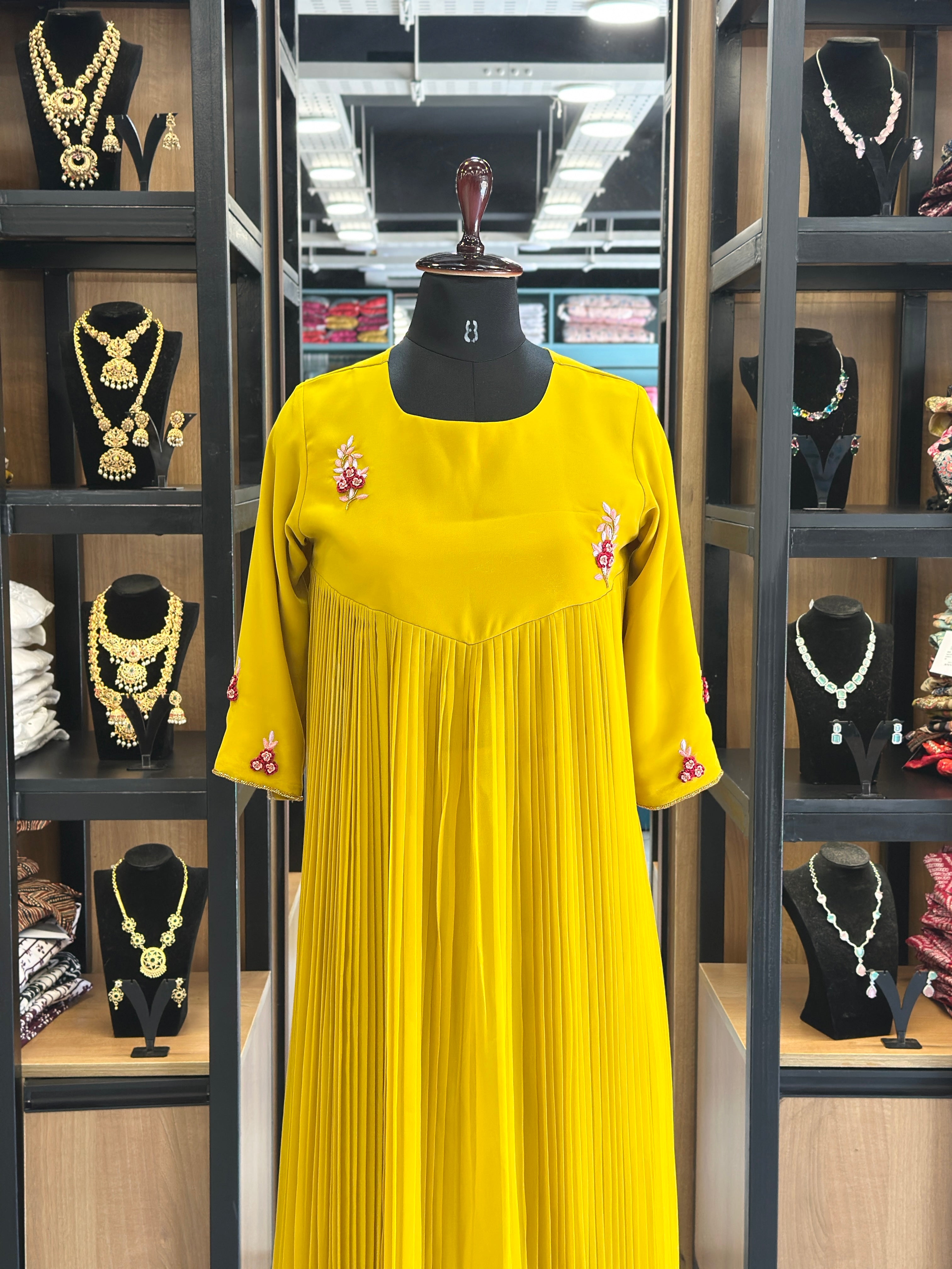 georgette-mustard-yellow-a-line-top-for-ladies-with-3-4-sleeves