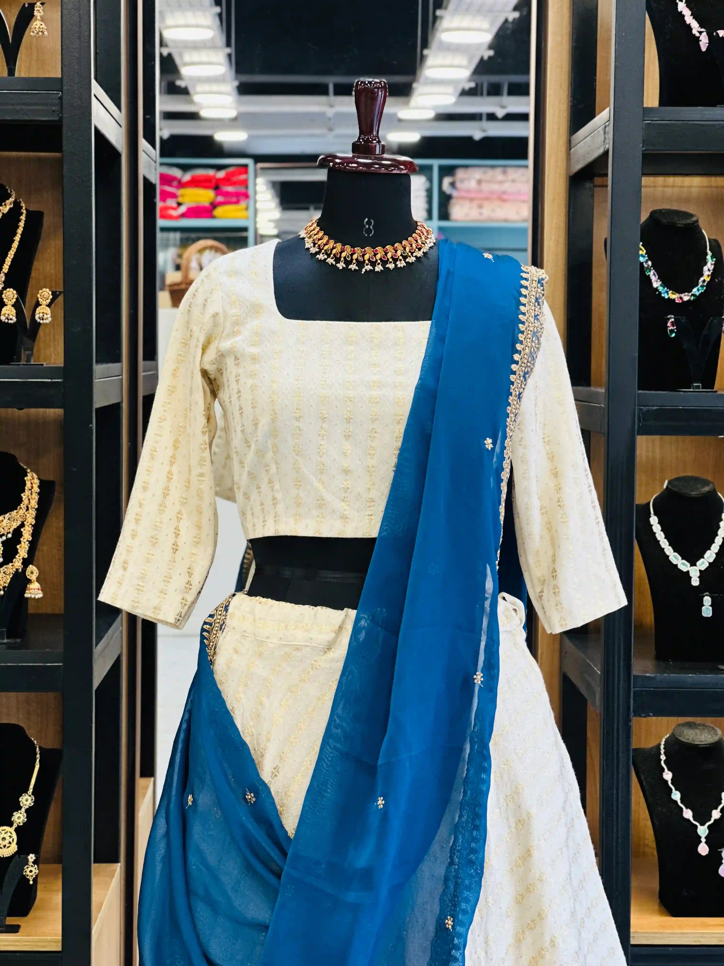 golden-butta-print-off-white-dhavani-set-india