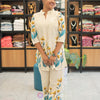 Khadi Cotton Manderin Collar Cord Set With Yellow Floral Patterns | MK-DW-1053