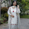 Cream  premium cotton  suit with schiffli fabric embroidered with lace | WW-EW-1009