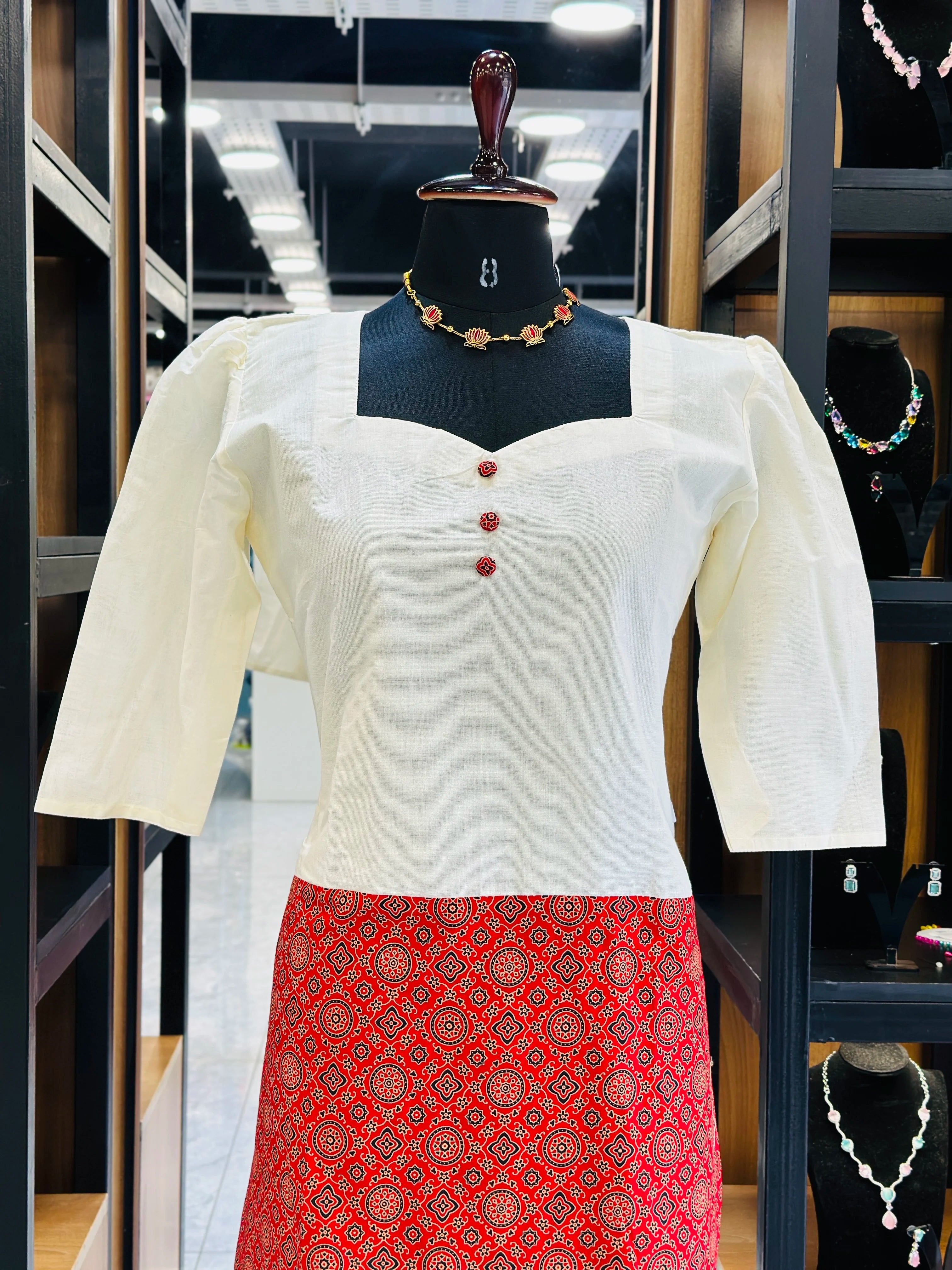 offwhite-ajrak-cotton-top-asymmetric-design-3-4-sleeves-trendy-top-for-women