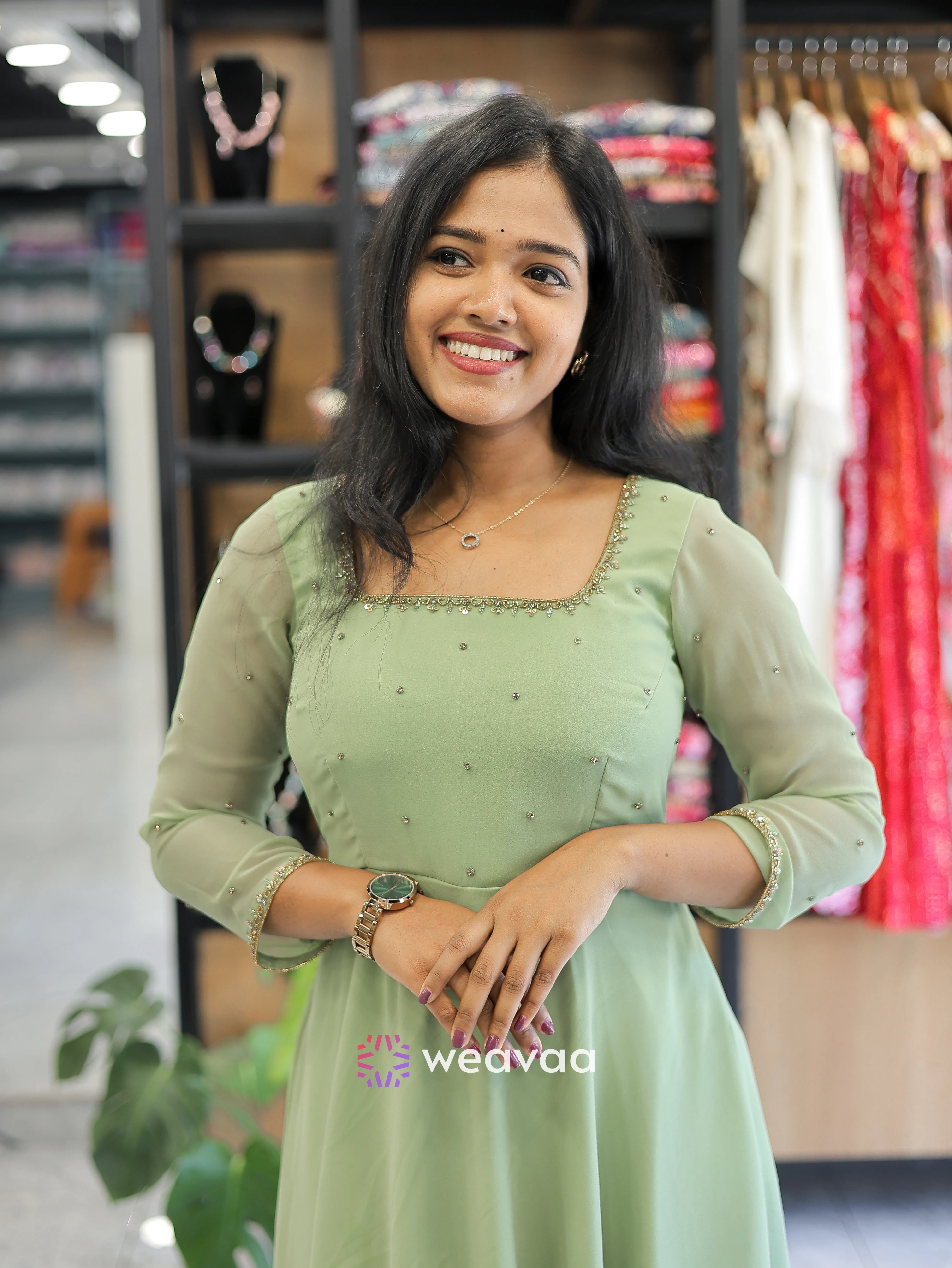 pastel-green-georgette-anarkali-top-for-women-with-3-4-sleeves