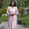 Pink semisilk striped Aline kurthi with broad lace on hem | WW-EW-1007