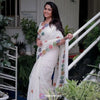 Off White Saree With Elaborate Floral Applique Embroidery | WA-DW-1046